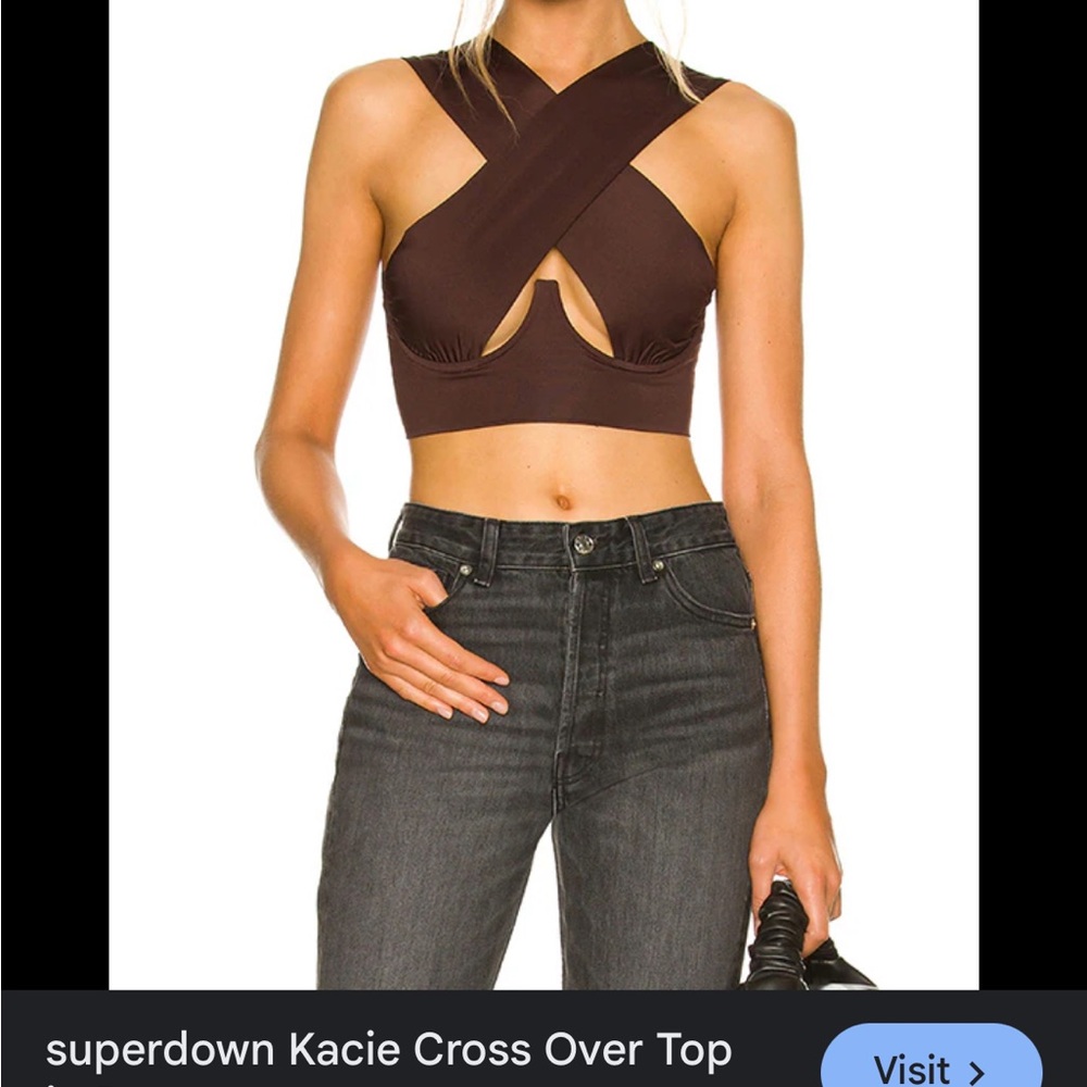 Superdown Brown Fitted Crop Top with Cut Out